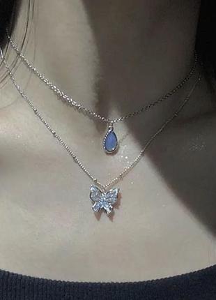 Подвеска бабочка капелька цепочка на шею