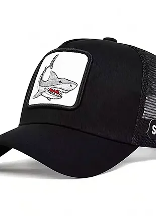 Кепка тракер логотип "акула" (shark) с сеточкой черный, унисекс wuke one size