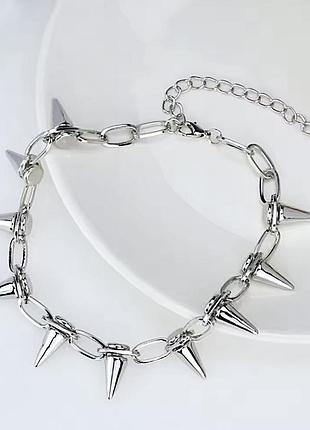 Чокер ланцюжок на шию "шипи" (браслет, 3 в 1) сріблястий, унісекс wuke3 фото
