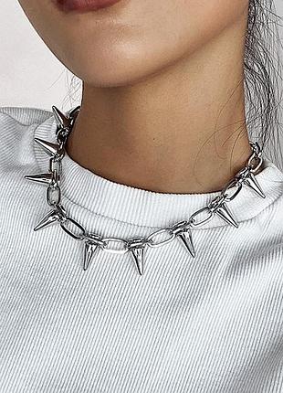 Чокер ланцюжок на шию "шипи" (браслет, 3 в 1) сріблястий, унісекс wuke