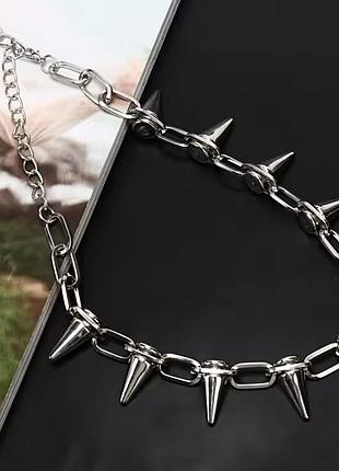 Чокер ланцюжок на шию "шипи" (браслет, 3 в 1) сріблястий, унісекс wuke5 фото