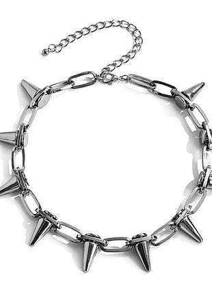 Чокер ланцюжок на шию "шипи" (браслет, 3 в 1) сріблястий, унісекс wuke6 фото