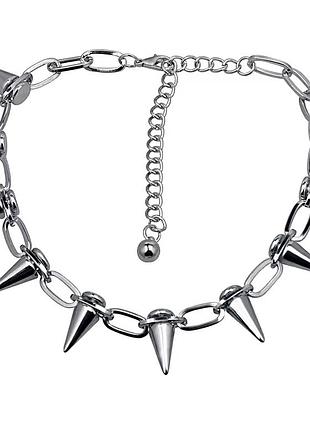 Чокер ланцюжок на шию "шипи" (браслет, 3 в 1) сріблястий, унісекс wuke7 фото