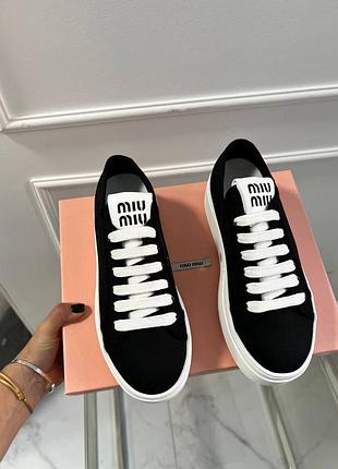 Черные кеды миу на высокой подошве