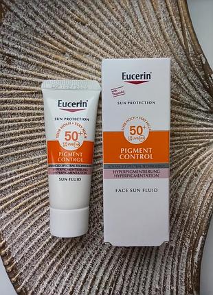 🏝️сонцезахисний флюїд для обличчя проти гіперпігментації eucerin sun pigment control spf 50 крем антіпігмент мініатюра/пробник 7мл.