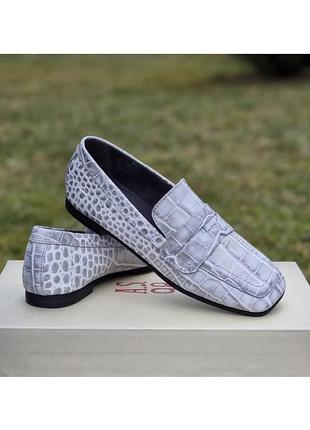 Кожаные светлые женские туфли на низком ходу без каблуков, серые лоферы kennel &amp; schmenger 🇩🇪