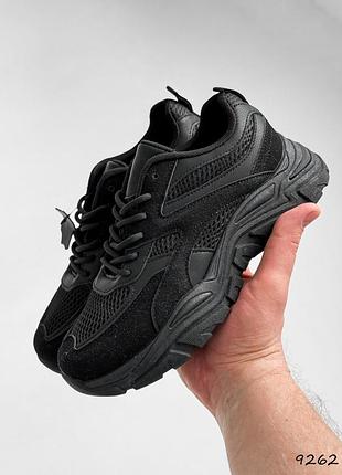 Кроссовки женские cova черные, натуральная кожа/замша/сетка