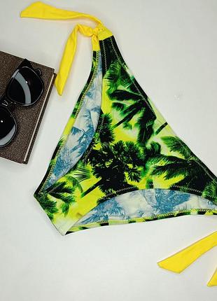 Яркие плавки с принтом пальм и желтыми завязками rivage line