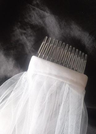 Фата двух слоевная, свадебное фата с атласным краем и гребнем, элегантная короткая фата