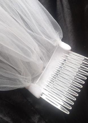 Фата двух слоевная, свадебное фата с атласным краем и гребнем, элегантная короткая фата