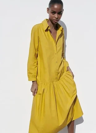Стильное платье zara горчичного цвета