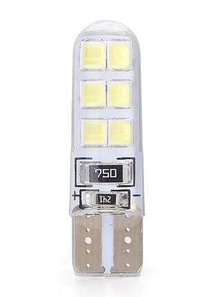 Светодиодная автолампа t10 w5w 12smd 2835 12v в силиконе 1шт
