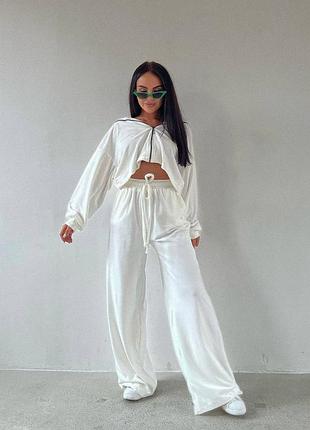Oversize свободный прогулочный костюм на молнии и с капюшоном широкие брюки велюр спорт премиум