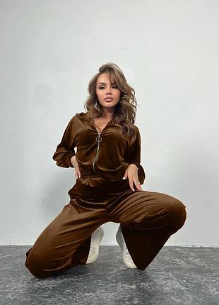 Oversize свободный прогулочный костюм на молнии и с капюшоном широкие брюки велюр спорт премиум