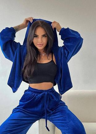 Oversize свободный прогулочный костюм на молнии и с капюшоном широкие брюки велюр спорт премиум