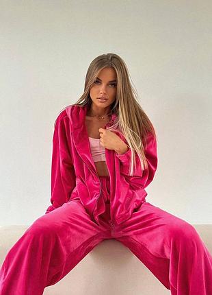 Oversize свободный прогулочный костюм на молнии и с капюшоном широкие брюки велюр спорт премиум