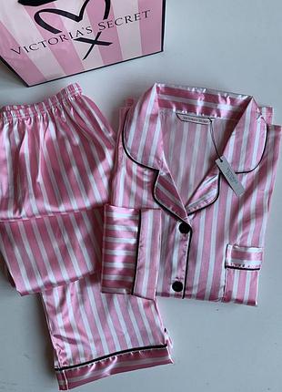 Пижама атласная розовая полоска