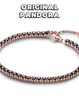 Пандора оригинал из сша 581469c02 браслет теннисный дизайн с черными камнями тенниска розовое золото серебро ale met новый с биркой original pandora