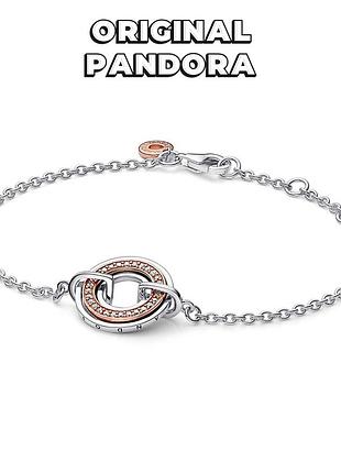 Пандора оригинал из сша 582741c01 браслет двуцветный с паве камнями круг камни розовое золото серебро s925 ale новый с биркой original pandora