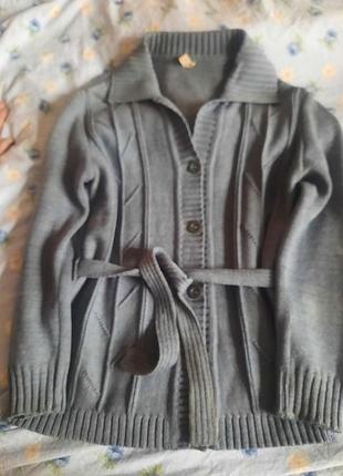 Винтажная шерстяная кофта с поясом нюанс