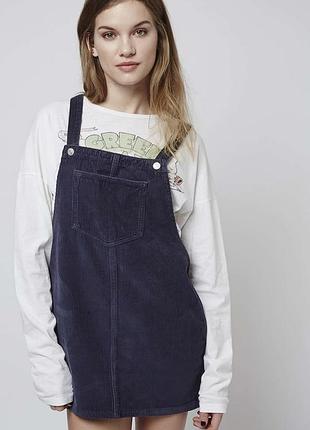 Вельветовый синий сарафан topshop moto