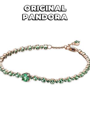 Пандора оригинал из сша раритет 580044c01 браслет блестящее паве зеленые камни тенниска розовое золото серебро ale met новый с биркой original pandora