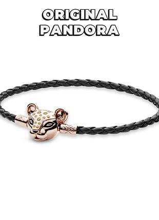 Пандора оригинал из сша раритет 588053cbk браслет сияющая львица лев черная кожа розовое золото серебро met ale новый с биркой original pandora