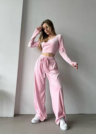 Жіночий костюм двійка лонгслів штани велюр