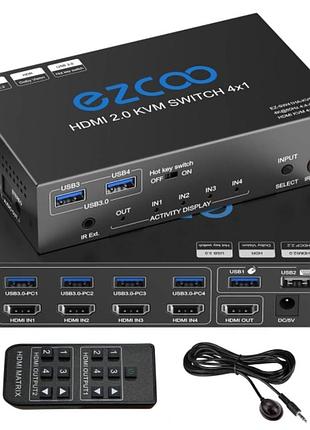 Ezcoo usb 3.0 kvm-перемикач hdmi 4 комп’ютери 1 монітор 4k 60 гц – spd