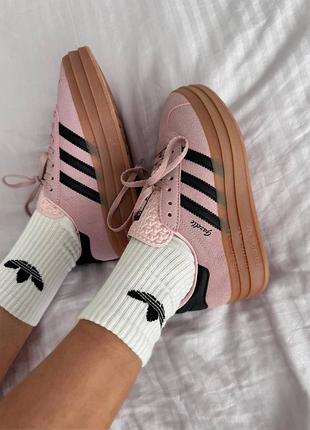 Женские кроссовки adidas gazelle bold pink / black premium