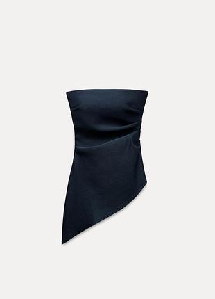 New синій топ асиметричного крою зі складками zara корсет бандозара 0085/837