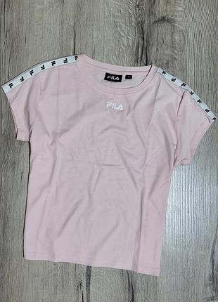 Розовая футболка fila/оригинал с qr-кодом/футболка кроп топ fila