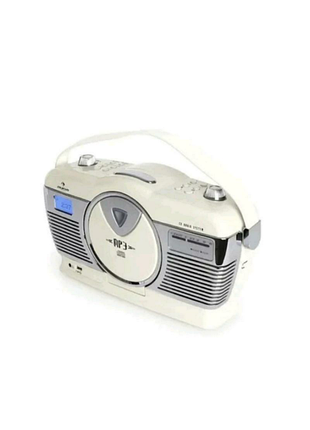 Стильний портативний радіоприймач із програвачем компакт-дисків, входом usb та fm-тюнером.