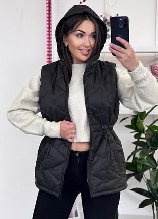 Женская жилетка теплая с капюшоном 🔥 s,m,l,xl,xxl черный, белый, сирень