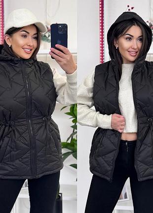 Жіноча стильна жилетка з капюшоном. s,m,l,xl,xxl чорний, бузок та білий