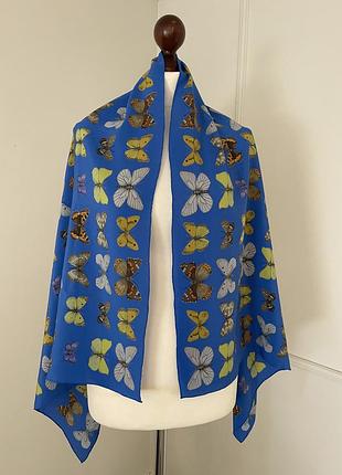 Шелковый шарф палантин бренд vintage fabric frontline zurich silk scarf butterfly blue |
