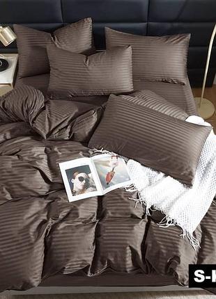 Постільна білизна з мікросатину, комплект, набір постільної білизни в смужку, шоколадний
