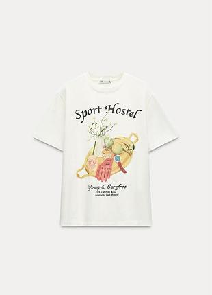 Zara бавовняна футболка з контрастним принтом, майка