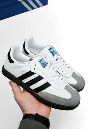 Женские кроссовки adidas para samba vegan белые с серым