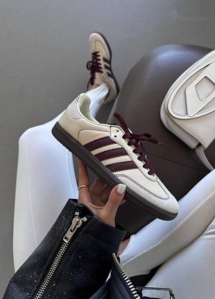 Жіночі кросівки adidas samba beige / maroon stripes premium