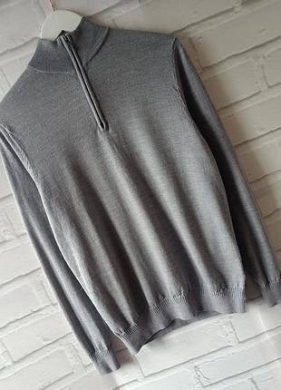 Чоловічий светр з горловиною на змійці maison cinqcent 100% вовна сірого кольору розмір м