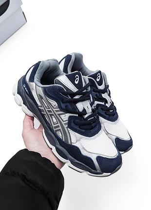 Мужские кроссовки asics gel nyc белые с синим