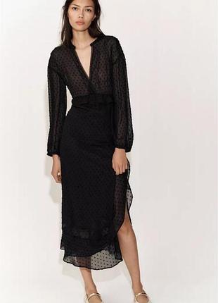 Платье женское черное в горох zara new