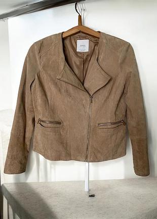 Куртка замшева косуха бежева бежевая шкіряна | кожаная куртка