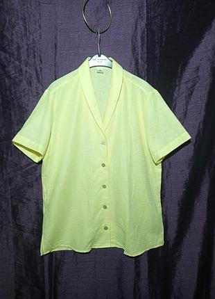Блуза льняная желтого цвета ткань жаккард размер l xl легкая на лето недорого