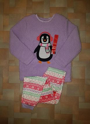 Яскравий мега теплий комплект плюш пінгвін 6-7 років 122 см, піжама primark