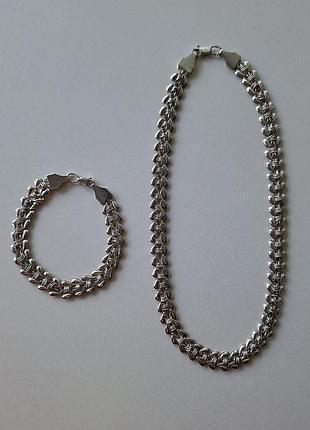 Серебряный браслет и колье. цепочка серебро 925 и 875 проба трезубец.