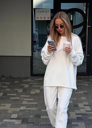 Очень комфортный костюм в стиле oversize оверсайз спортивный повседневный лонгслив кофта лонг и брюки белый бежевый молочный