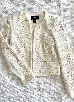 Белый пиджак вышитый с кружевом пиджак кружевной плотный жакет