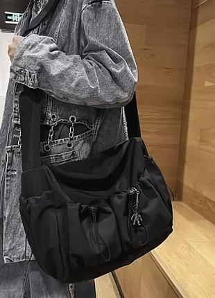 Сумка унисекс черная харадзюку японский стиль